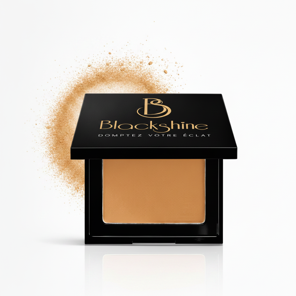 Poudre Compacte Blackshine – fond blanc, teint parfait sans brillance